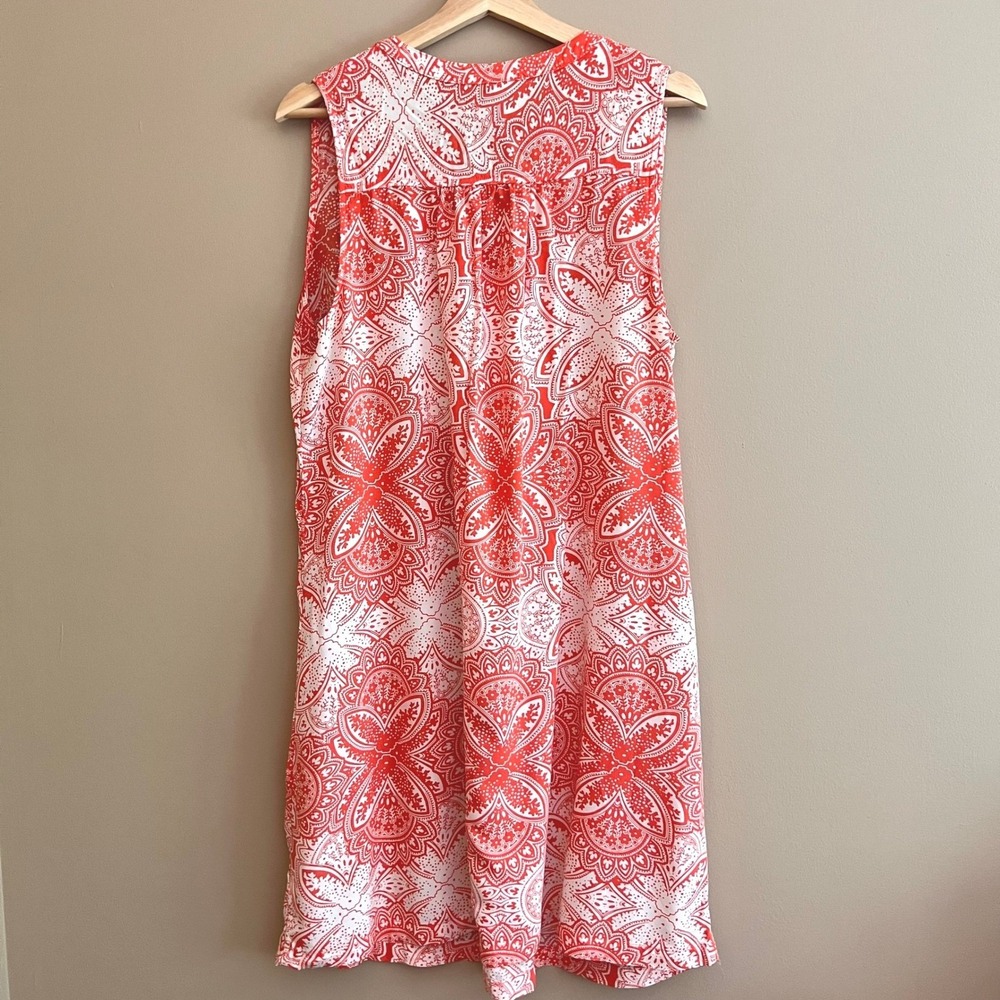 Old Navy Womens Red White Medallion Paisley Sleeveless Pintuck Shift Dress L - Picture 3 of 10